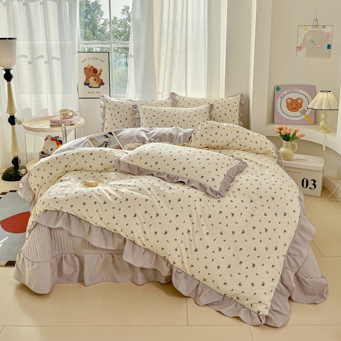 91家纺网 家纺一手货源 找家纺 斯卡诺家纺 2026新款韩版花边古法水洗仿棉床盖四件套花边床单四件套 慕兮-韩版花边