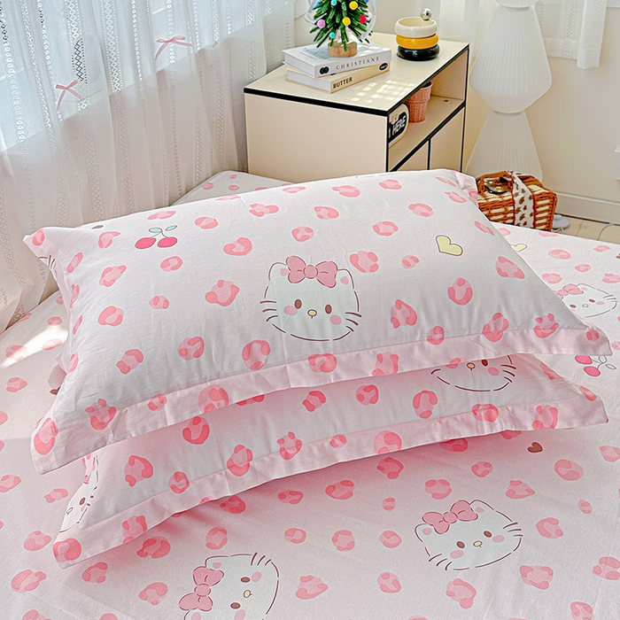 91家纺网 家纺一手货源 找家纺 恩泽家纺 2026春夏新款全棉纯棉12868印花四件套及单品系列-单枕套枕套单件 时尚猫咪粉