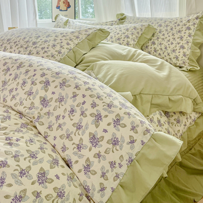 91家纺网 家纺一手货源 找家纺 斯卡诺家纺 2026新款韩版花边古法水洗仿棉床盖四件套花边床单四件套 觅时光-韩版花边