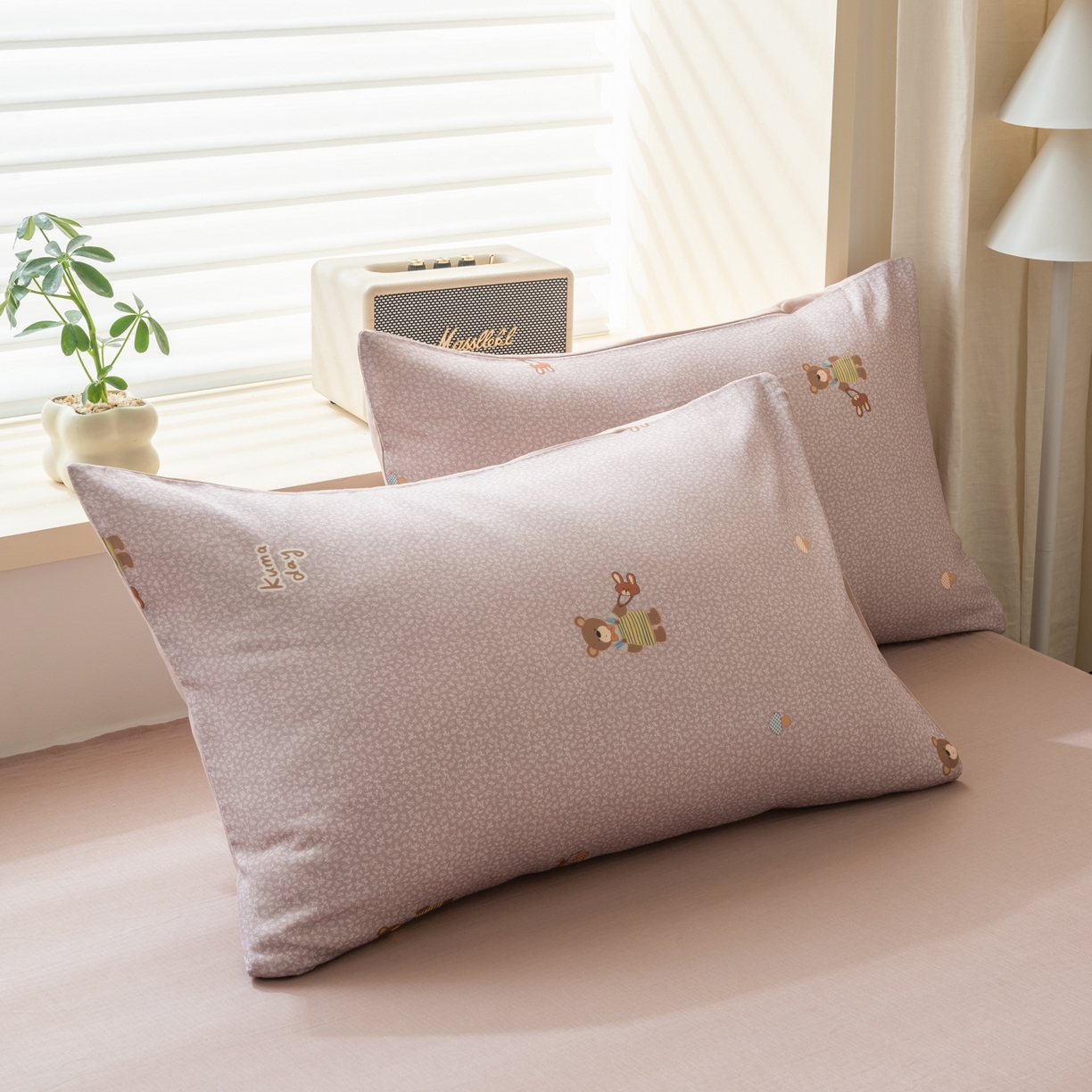 91家纺网 家纺一手货源 找家纺 雯雨家纺 2026新款全棉有氧双层纱床单 全棉双层纱床单-朱迪熊