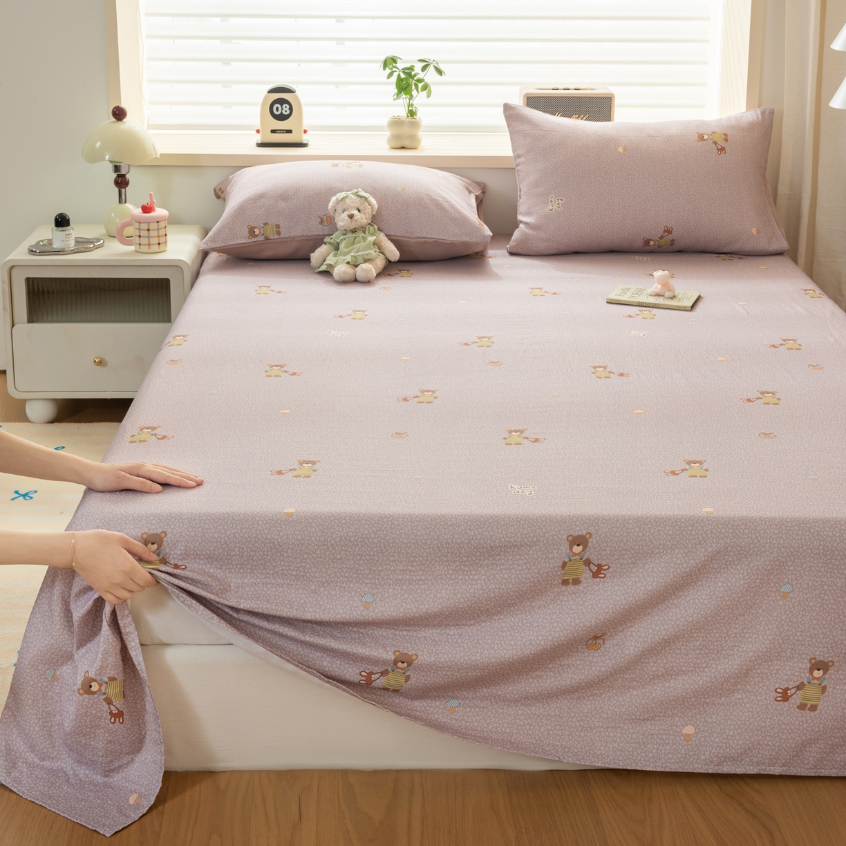 91家纺网 家纺一手货源 找家纺 雯雨家纺 2026新款全棉有氧双层纱床单 全棉双层纱床单-朱迪熊