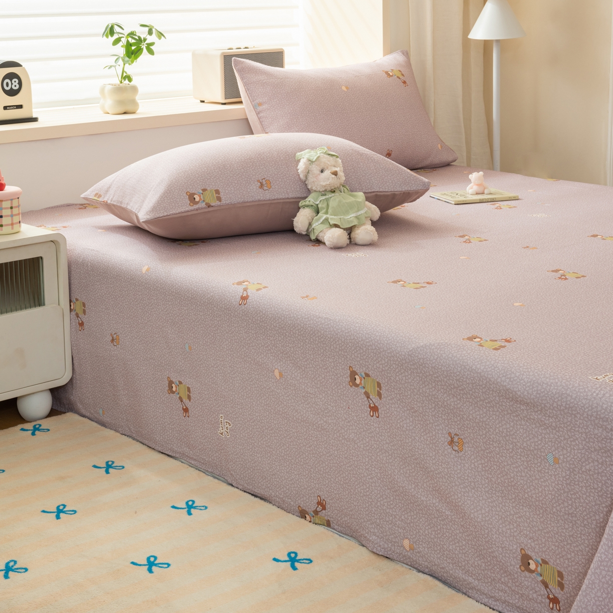 91家纺网 家纺一手货源 找家纺 雯雨家纺 2026新款全棉有氧双层纱床单 全棉双层纱床单-朱迪熊