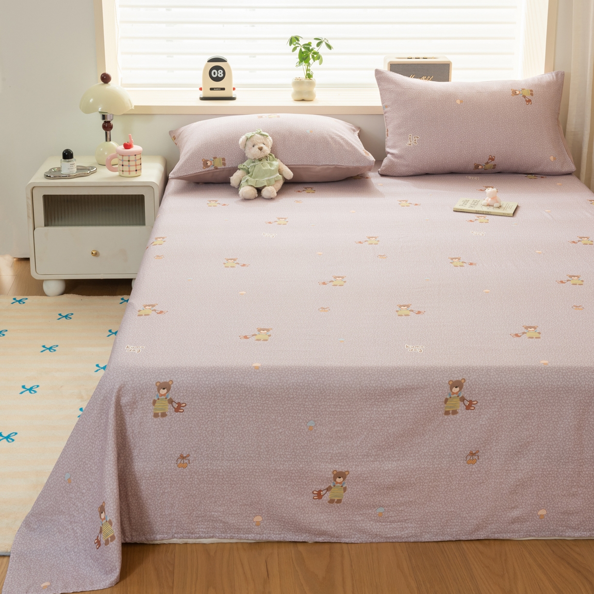 91家纺网 家纺一手货源 找家纺 雯雨家纺 2026新款全棉有氧双层纱床单 全棉双层纱床单-朱迪熊