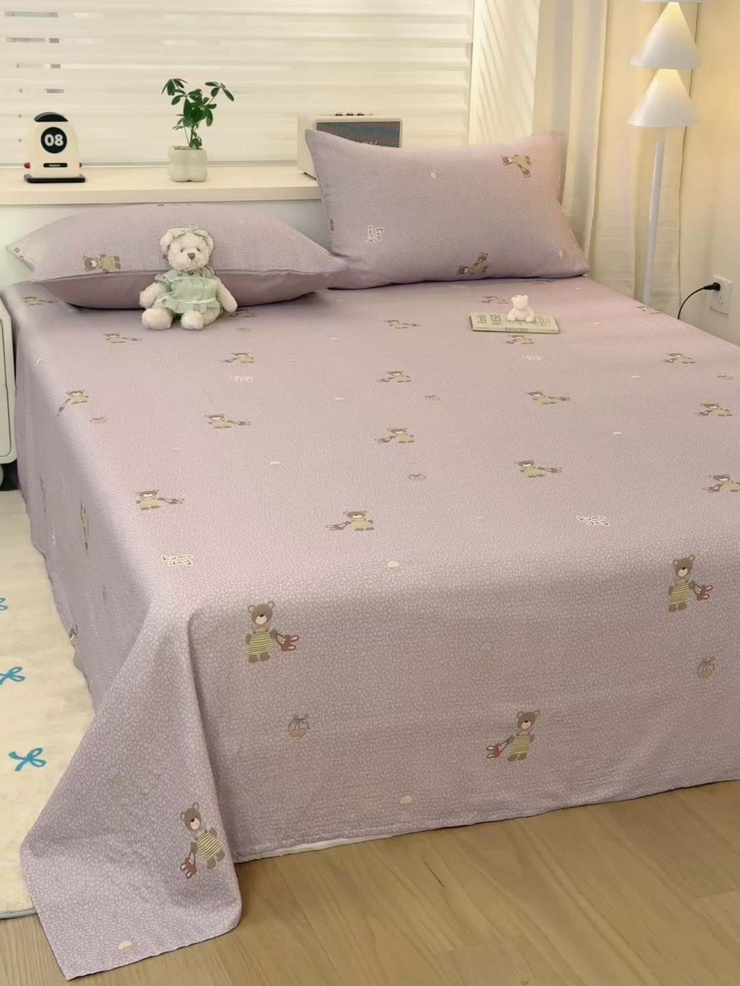 91家纺网 家纺一手货源 找家纺 雯雨家纺 2026新款全棉有氧双层纱床单 全棉双层纱床单-朱迪熊