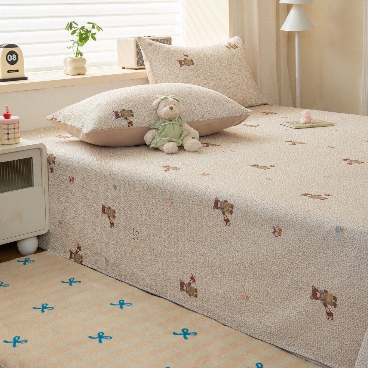 91家纺网 家纺一手货源 找家纺 雯雨家纺 2026新款全棉有氧双层纱床单 全棉双层纱床单-朱迪熊-米