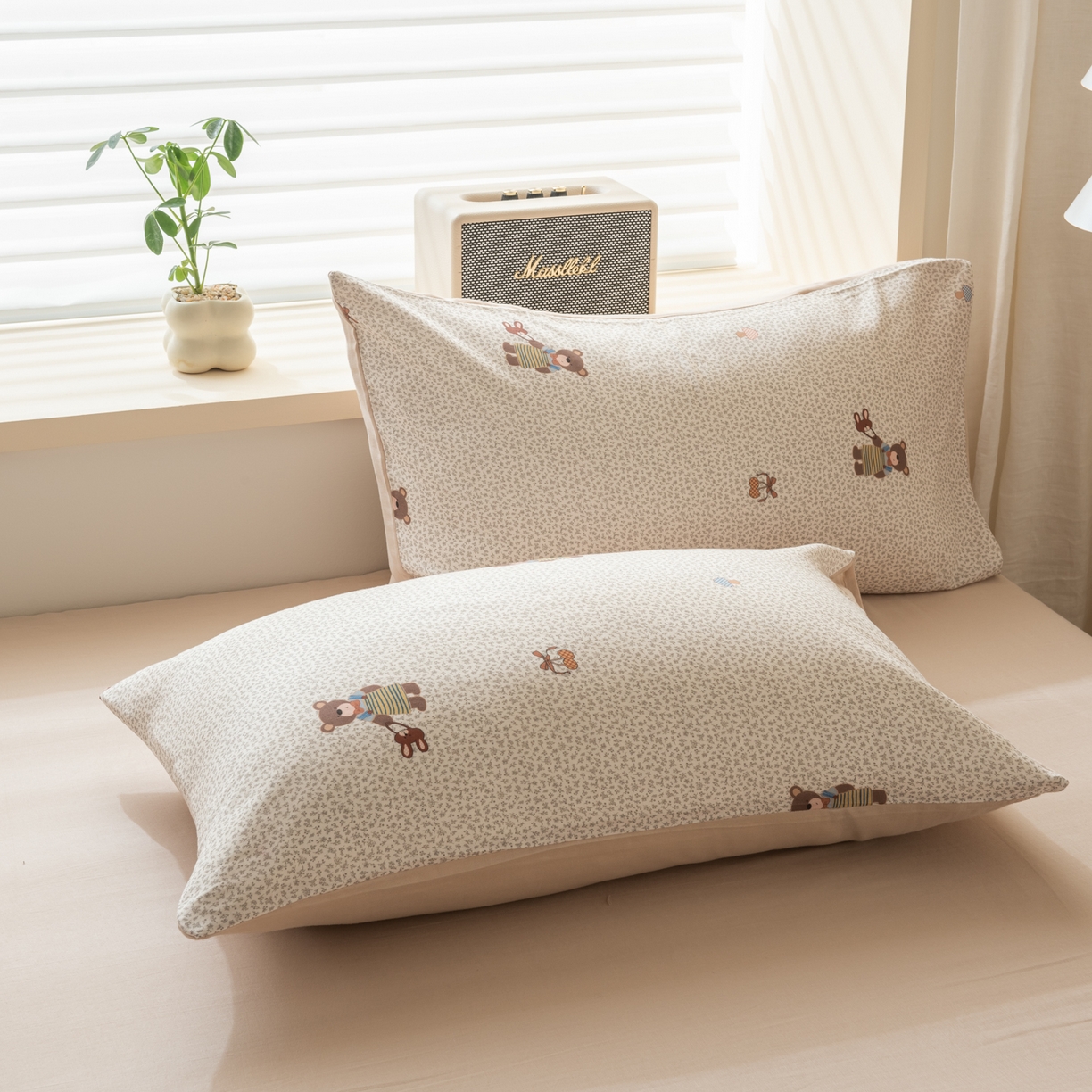 91家纺网 家纺一手货源 找家纺 雯雨家纺 2026新款全棉有氧双层纱床单 全棉双层纱床单-朱迪熊-米