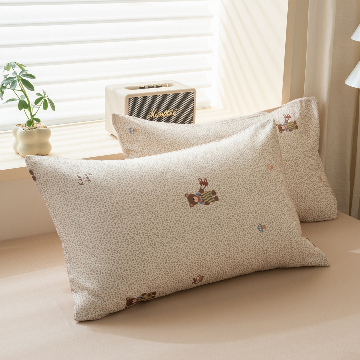 91家纺网 家纺一手货源 找家纺 雯雨家纺 2026新款全棉有氧双层纱床单 全棉双层纱床单-朱迪熊-米