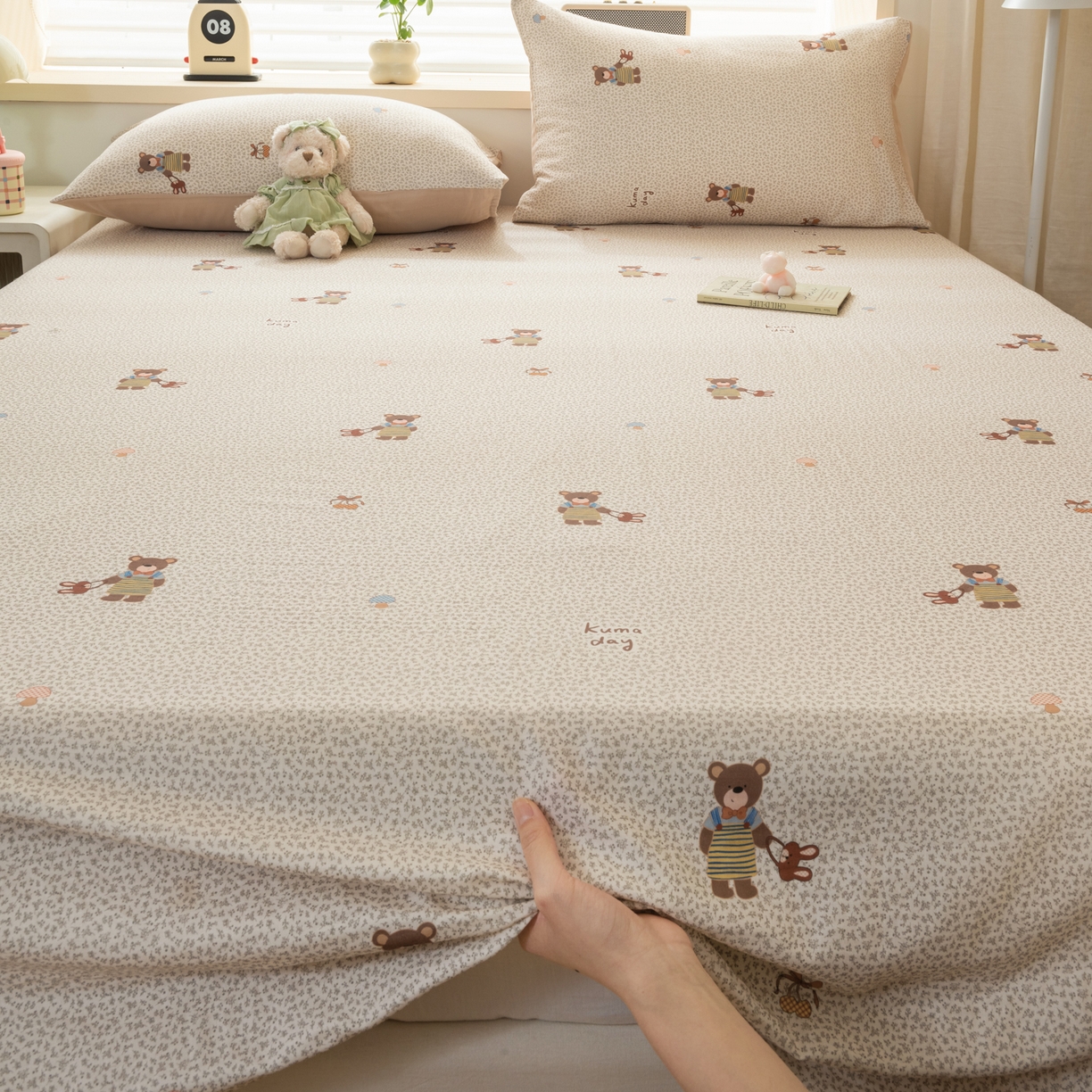 91家纺网 家纺一手货源 找家纺 雯雨家纺 2026新款全棉有氧双层纱床单 全棉双层纱床单-朱迪熊-米