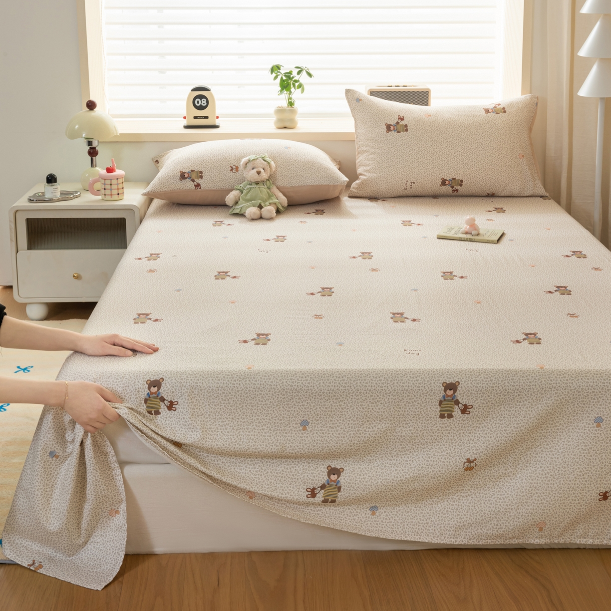 91家纺网 家纺一手货源 找家纺 雯雨家纺 2026新款全棉有氧双层纱床单 全棉双层纱床单-朱迪熊-米