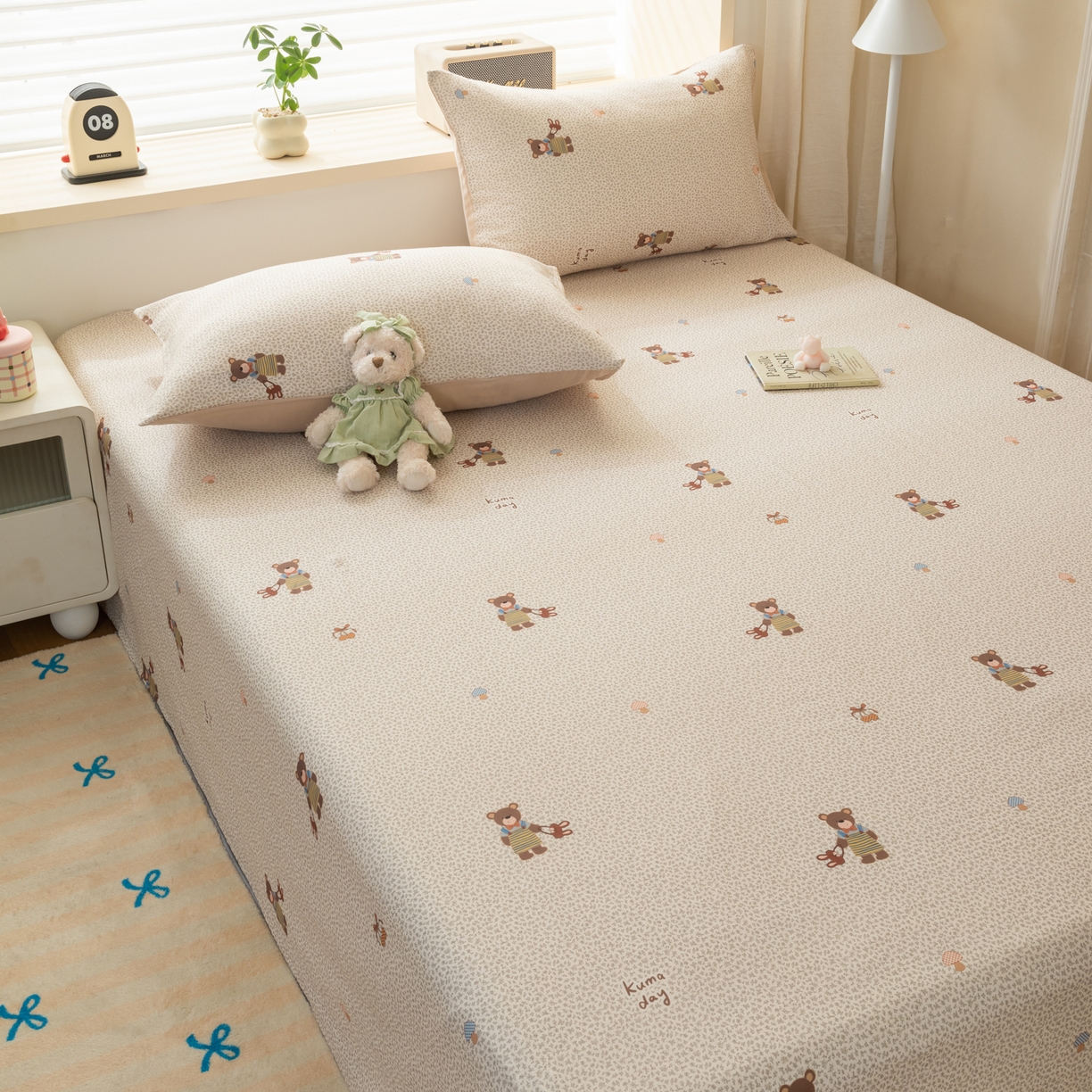 91家纺网 家纺一手货源 找家纺 雯雨家纺 2026新款全棉有氧双层纱床单 全棉双层纱床单-朱迪熊-米