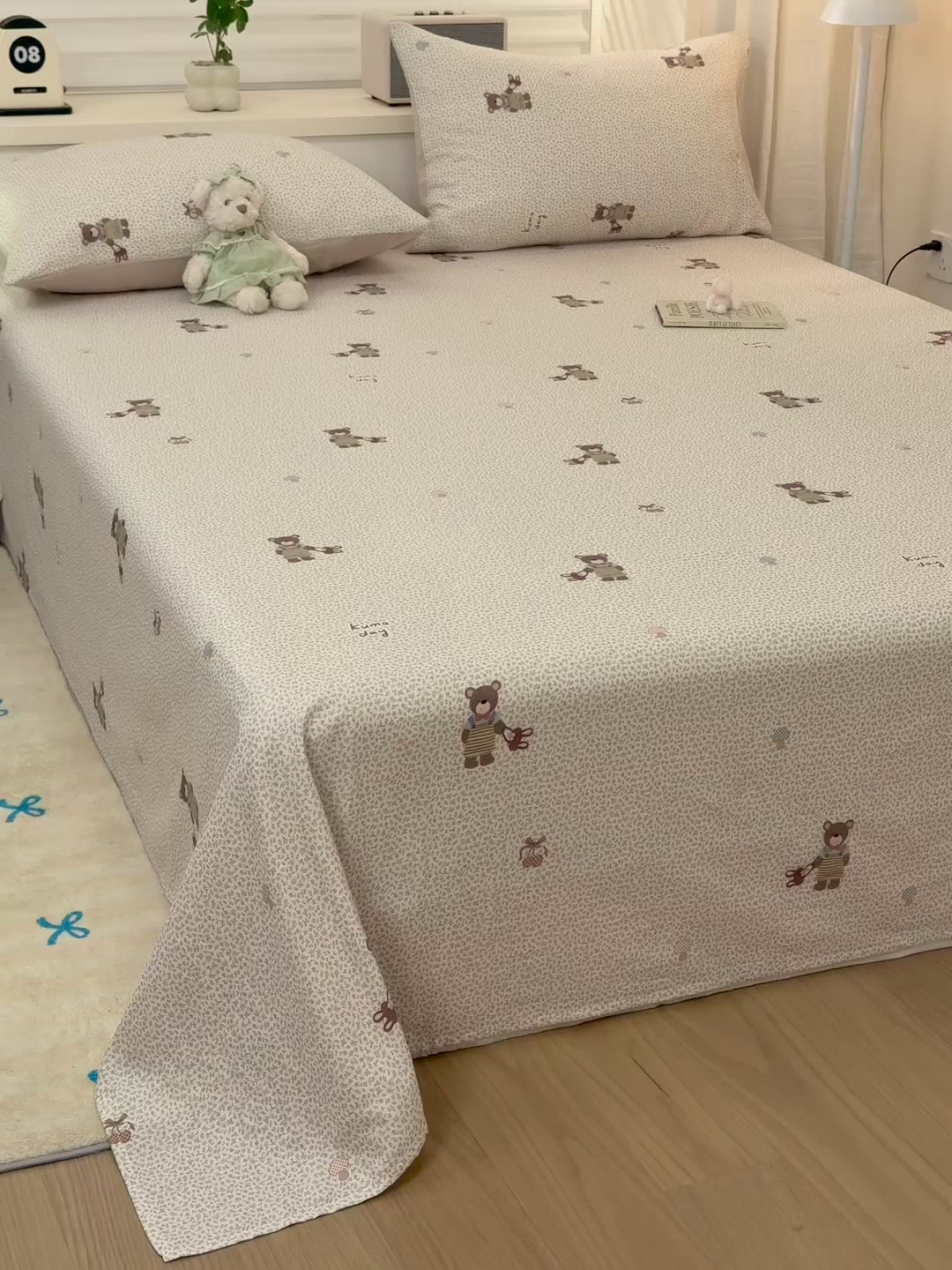 91家纺网 家纺一手货源 找家纺 雯雨家纺 2026新款全棉有氧双层纱床单 全棉双层纱床单-朱迪熊-米