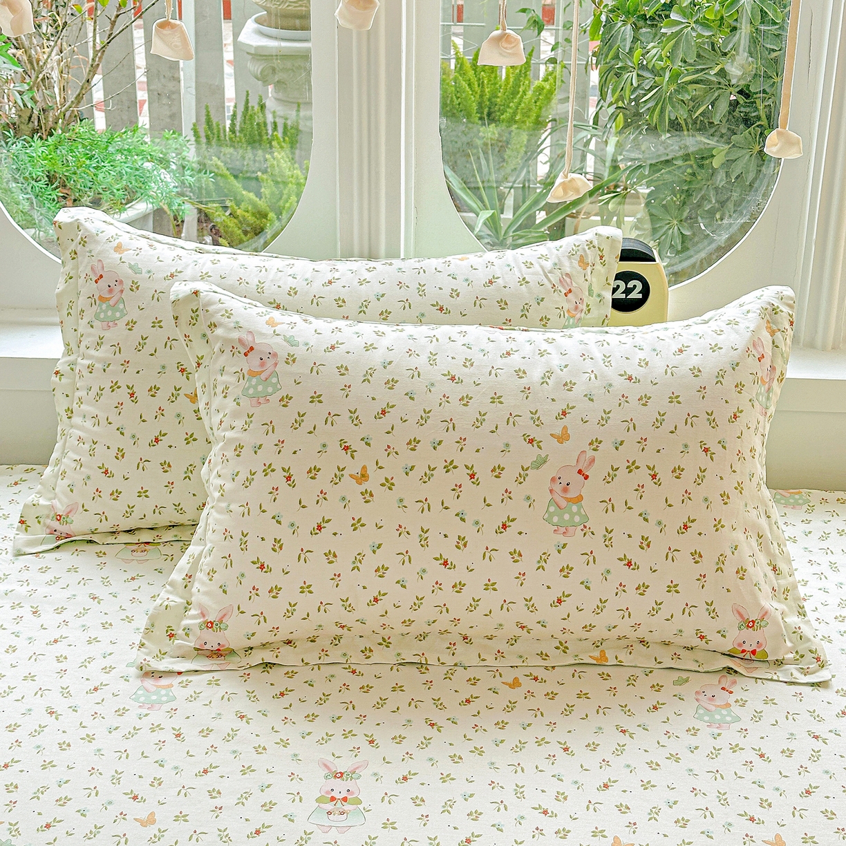 91家纺网 家纺一手货源 找家纺 恩泽家纺 2026春夏新款全棉纯棉12868印花四件套及单品系列-单枕套枕套单件 碎花兔兔