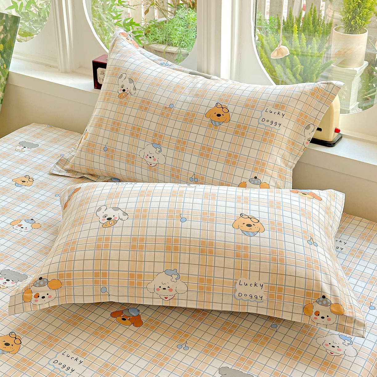 恩泽家纺 2026春夏新款全棉纯棉12868印花四件套及单品系列-单枕套枕套单件 甜心汪·咖