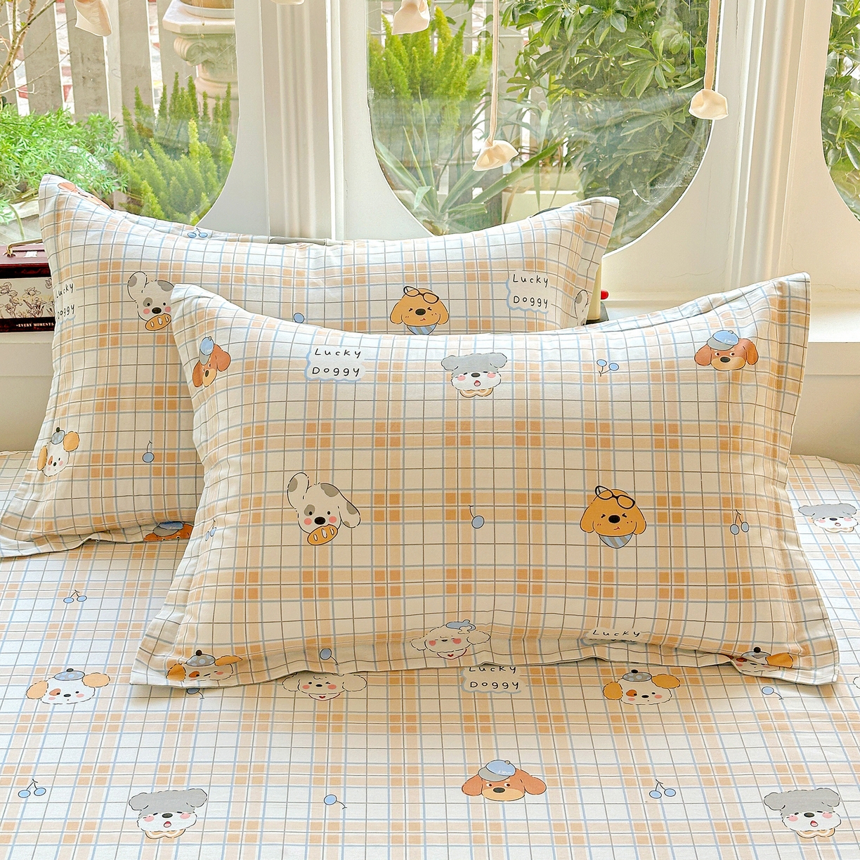 91家纺网 家纺一手货源 找家纺 恩泽家纺 2026春夏新款全棉纯棉12868印花四件套及单品系列-单枕套枕套单件 甜心汪·咖