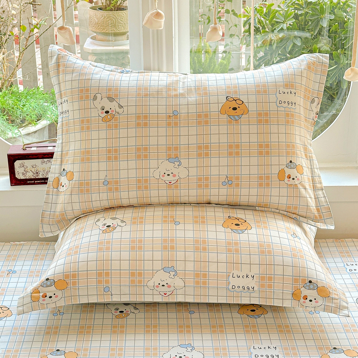 91家纺网 家纺一手货源 找家纺 恩泽家纺 2026春夏新款全棉纯棉12868印花四件套及单品系列-单枕套枕套单件 甜心汪·咖