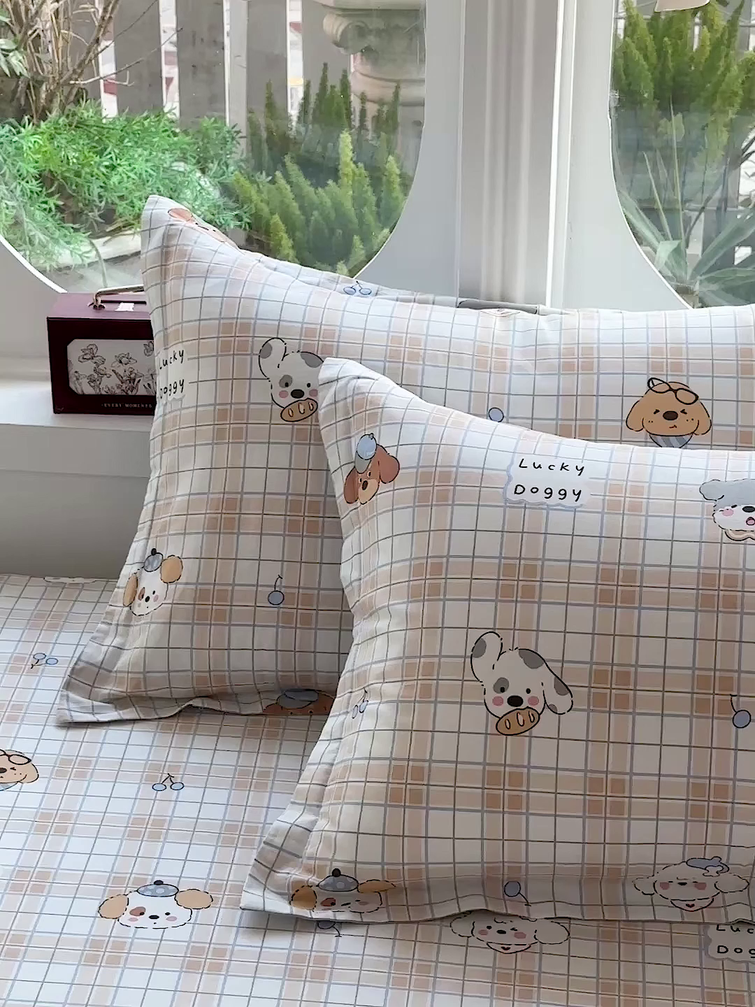 91家纺网 家纺一手货源 找家纺 恩泽家纺 2026春夏新款全棉纯棉12868印花四件套及单品系列-单枕套枕套单件 甜心汪·咖