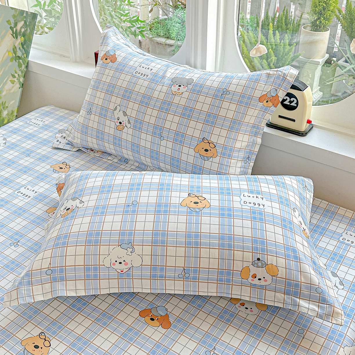 恩泽家纺 2026春夏新款全棉纯棉12868印花四件套及单品系列-单枕套枕套单件 甜心汪·蓝