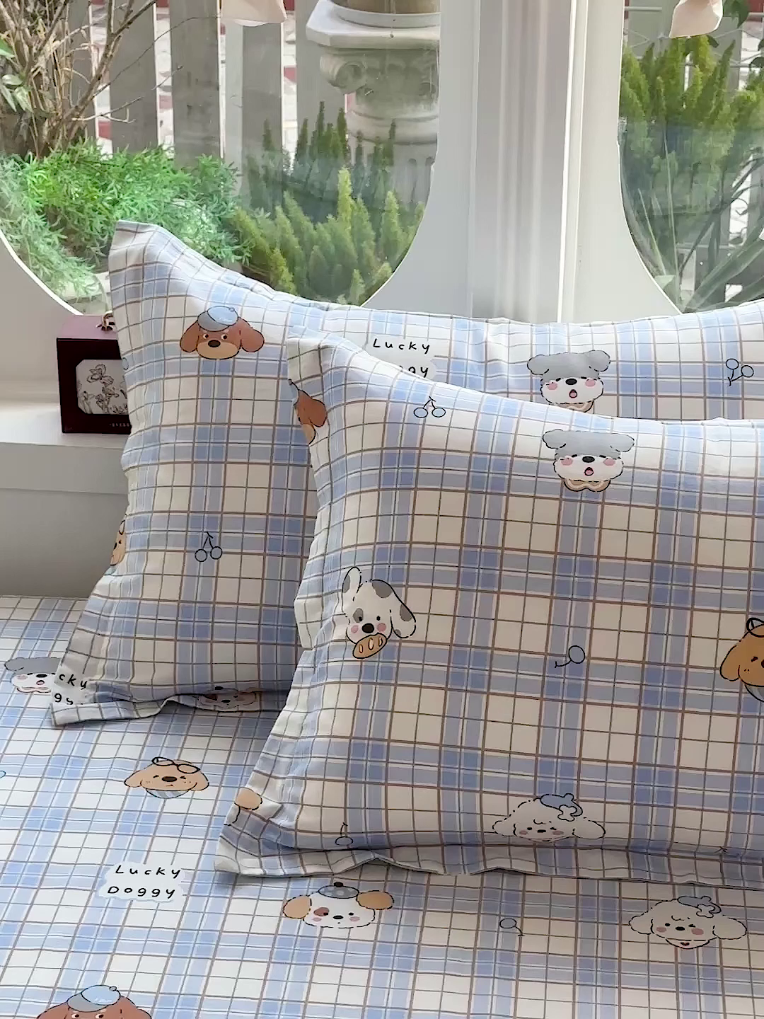 91家纺网 家纺一手货源 找家纺 恩泽家纺 2026春夏新款全棉纯棉12868印花四件套及单品系列-单枕套枕套单件 甜心汪·蓝