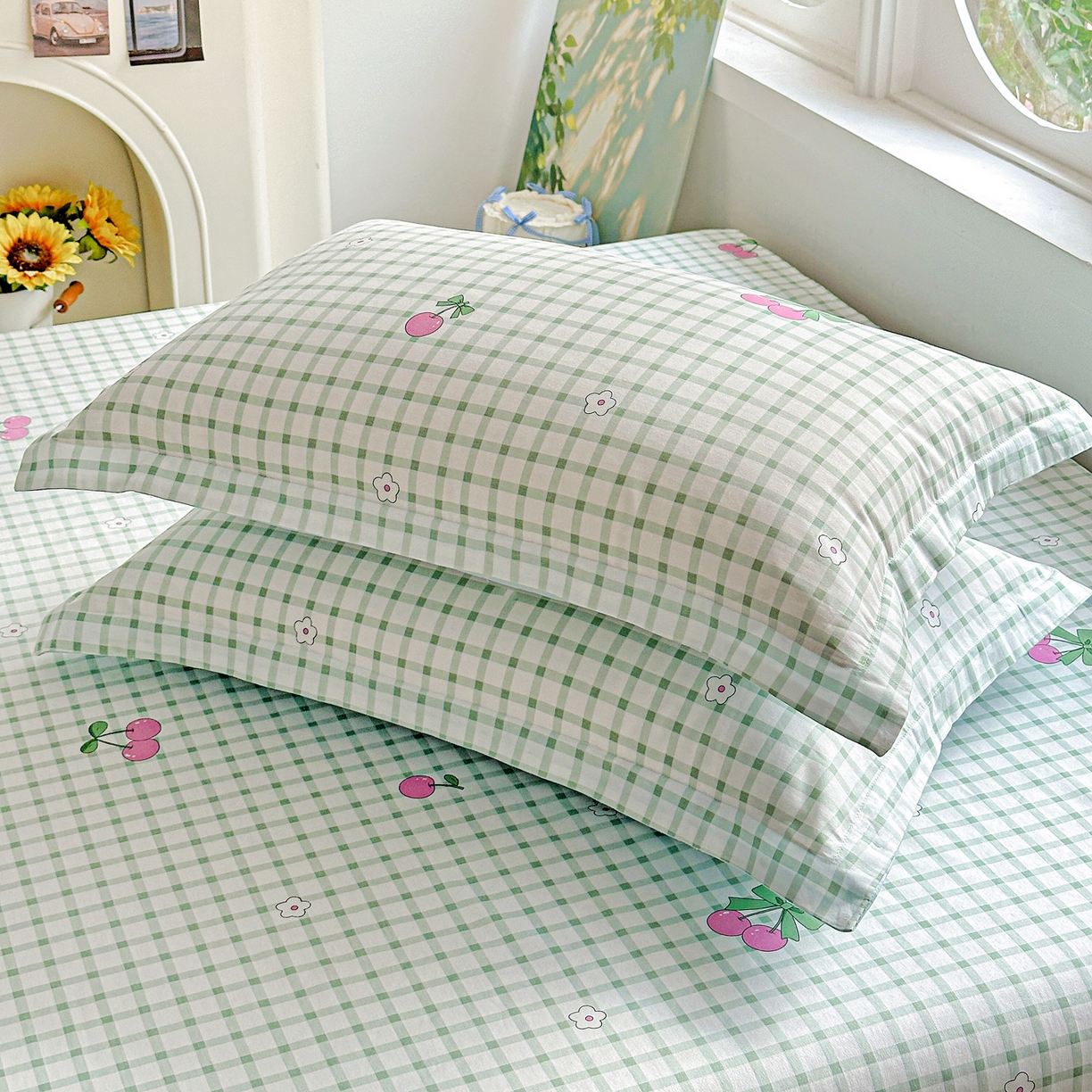 91家纺网 家纺一手货源 找家纺 恩泽家纺 2026春夏新款全棉纯棉12868印花四件套及单品系列-单枕套枕套单件 晚樱