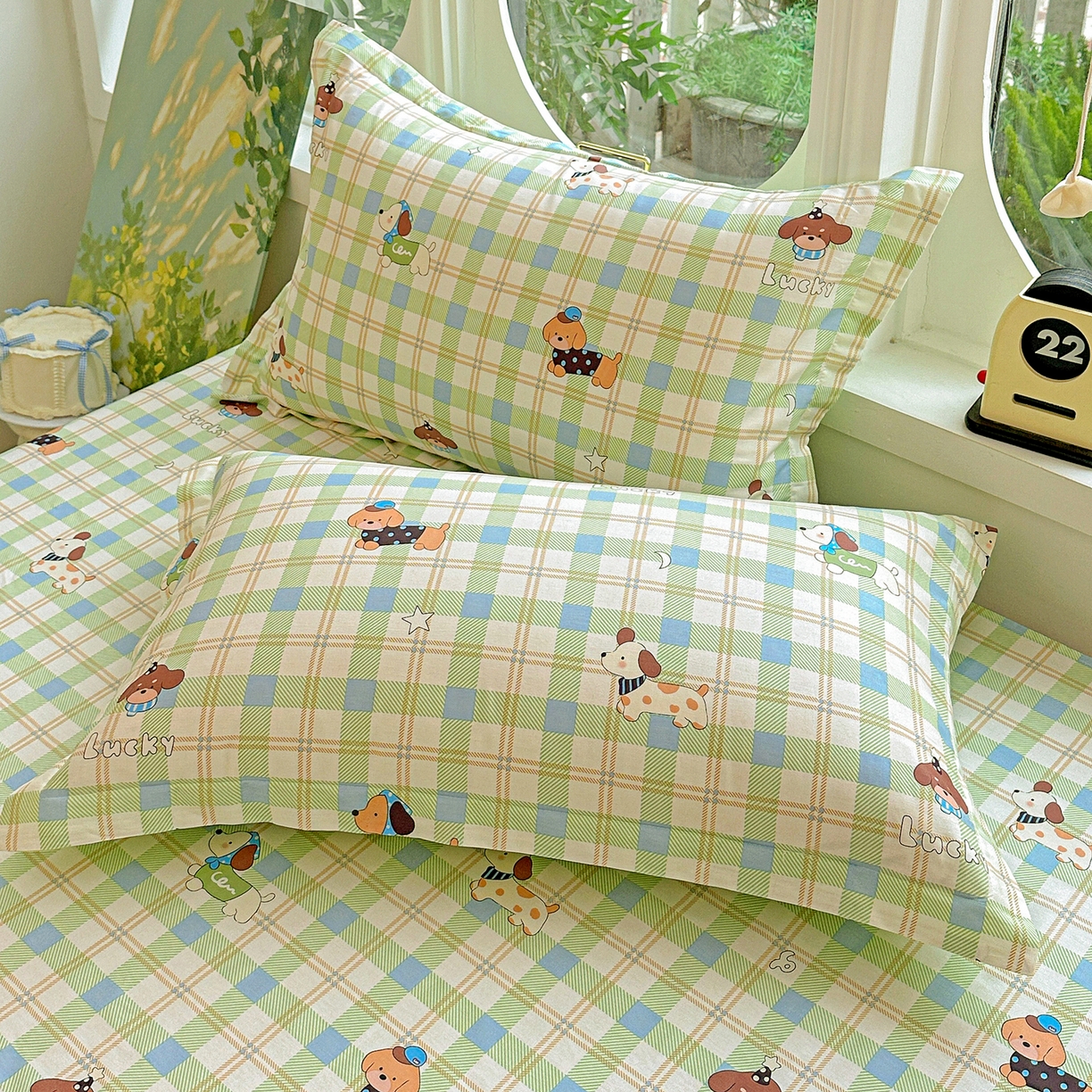 恩泽家纺 2026春夏新款全棉纯棉12868印花四件套及单品系列-单枕套枕套单件 小狗乐乐