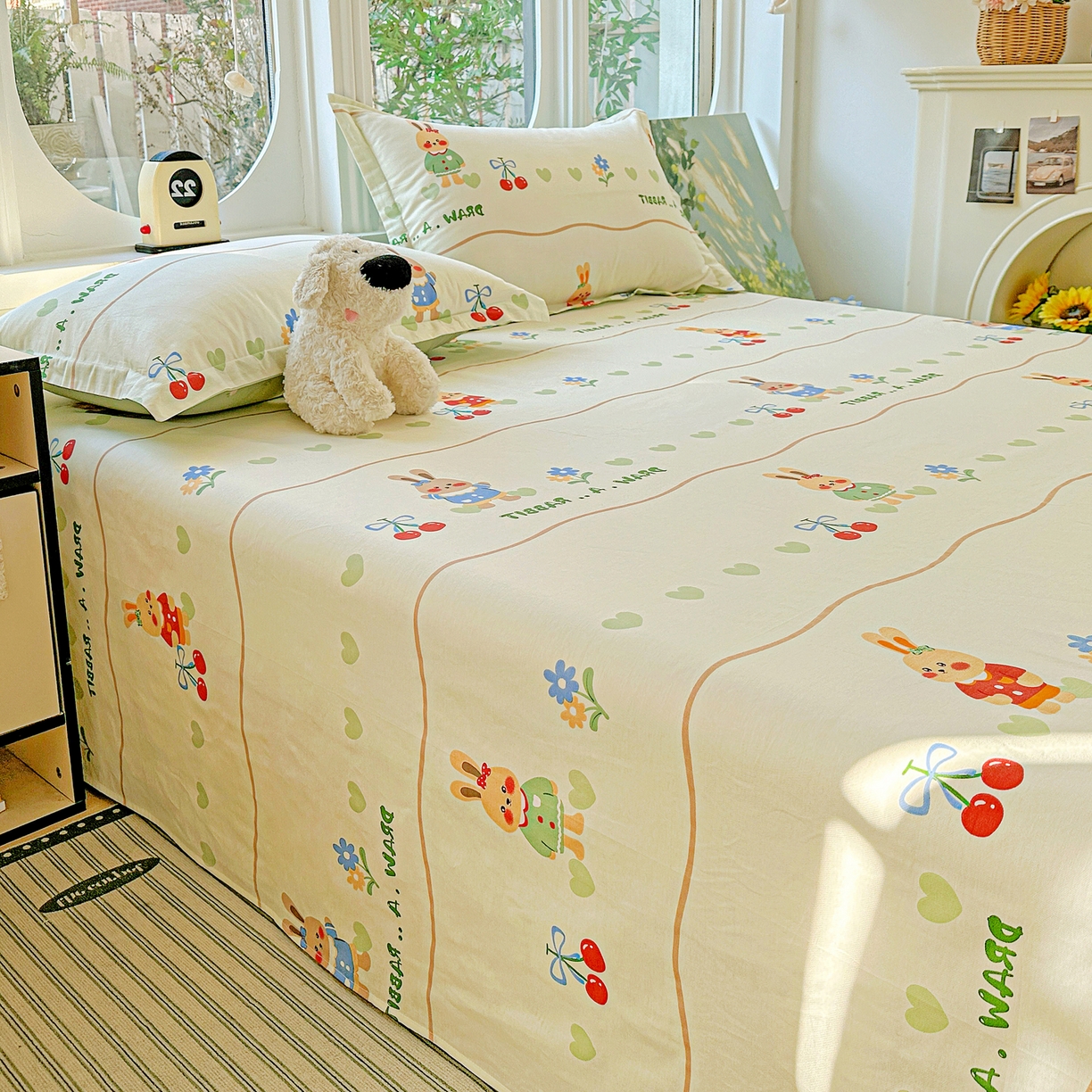 91家纺网 家纺一手货源 找家纺 恩泽家纺 2026春夏新款全棉纯棉12868印花四件套及单品系列-单床单床单单件 樱桃兔