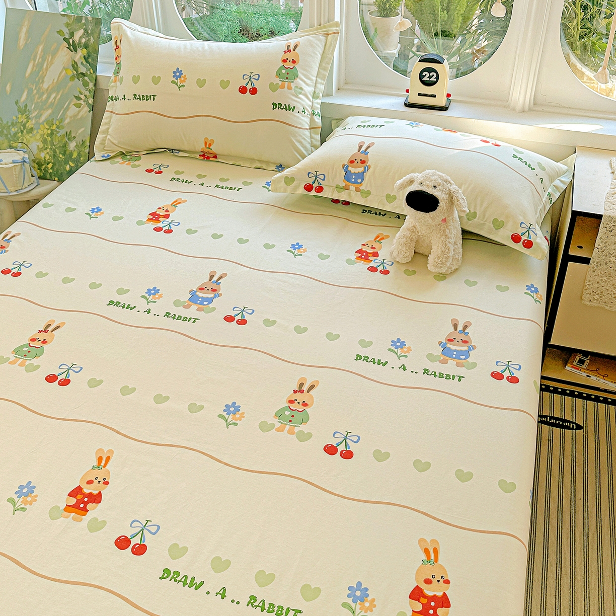 91家纺网 家纺一手货源 找家纺 恩泽家纺 2026春夏新款全棉纯棉12868印花四件套及单品系列-单床单床单单件 樱桃兔