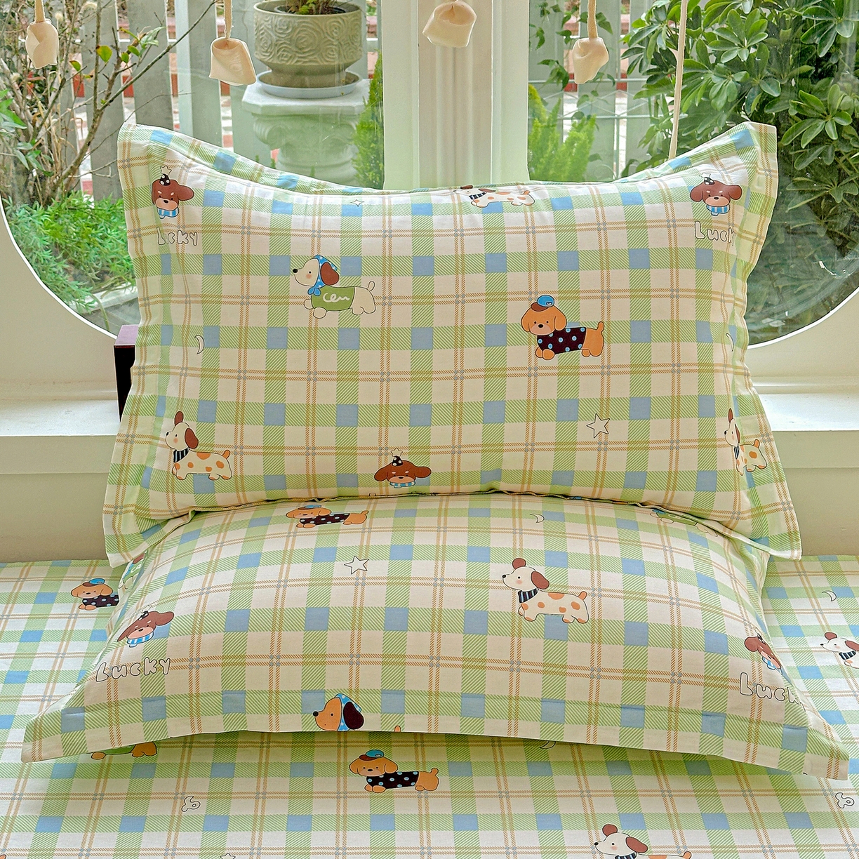 91家纺网 家纺一手货源 找家纺 恩泽家纺 2026春夏新款全棉纯棉12868印花四件套及单品系列-单枕套枕套单件 小狗乐乐