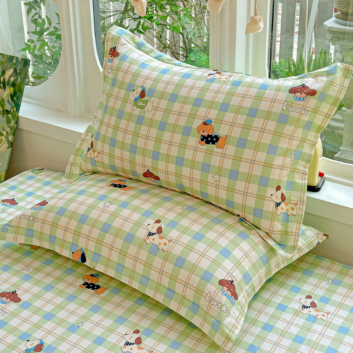 91家纺网 家纺一手货源 找家纺 恩泽家纺 2026春夏新款全棉纯棉12868印花四件套及单品系列-单枕套枕套单件 小狗乐乐