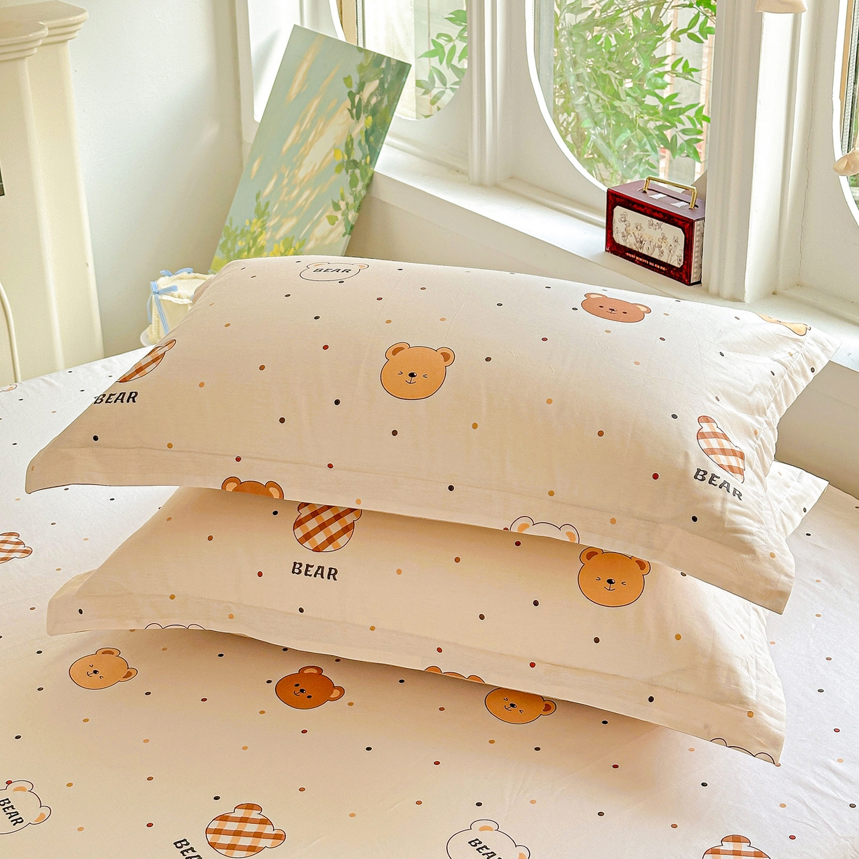 91家纺网 家纺一手货源 找家纺 恩泽家纺 2026春夏新款全棉纯棉12868印花四件套及单品系列-单枕套枕套单件 小精灵