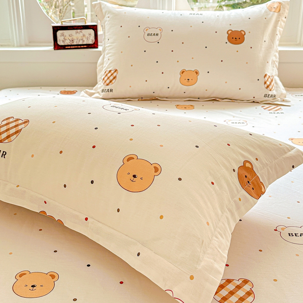 91家纺网 家纺一手货源 找家纺 恩泽家纺 2026春夏新款全棉纯棉12868印花四件套及单品系列-单枕套枕套单件 小精灵