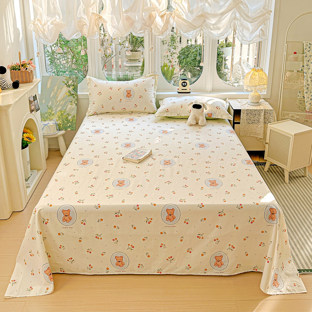 恩泽家纺 2026春夏新款全棉纯棉12868印花四件套及单品系列-单床单床单单件 樱桃小熊