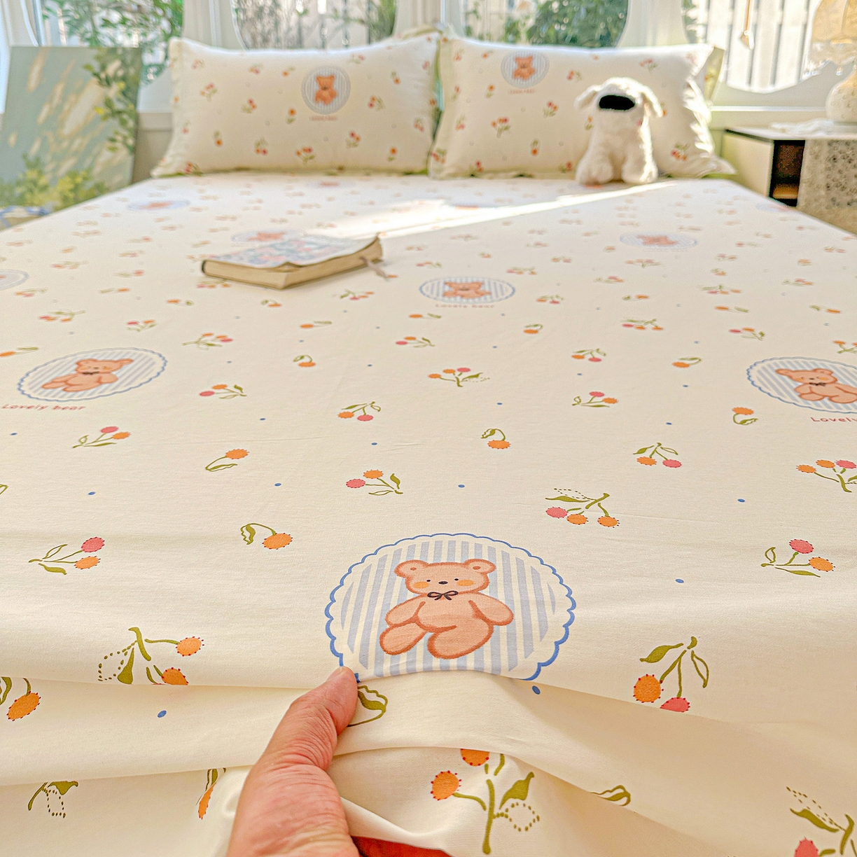 91家纺网 家纺一手货源 找家纺 恩泽家纺 2026春夏新款全棉纯棉12868印花四件套及单品系列-单床单床单单件 樱桃小熊