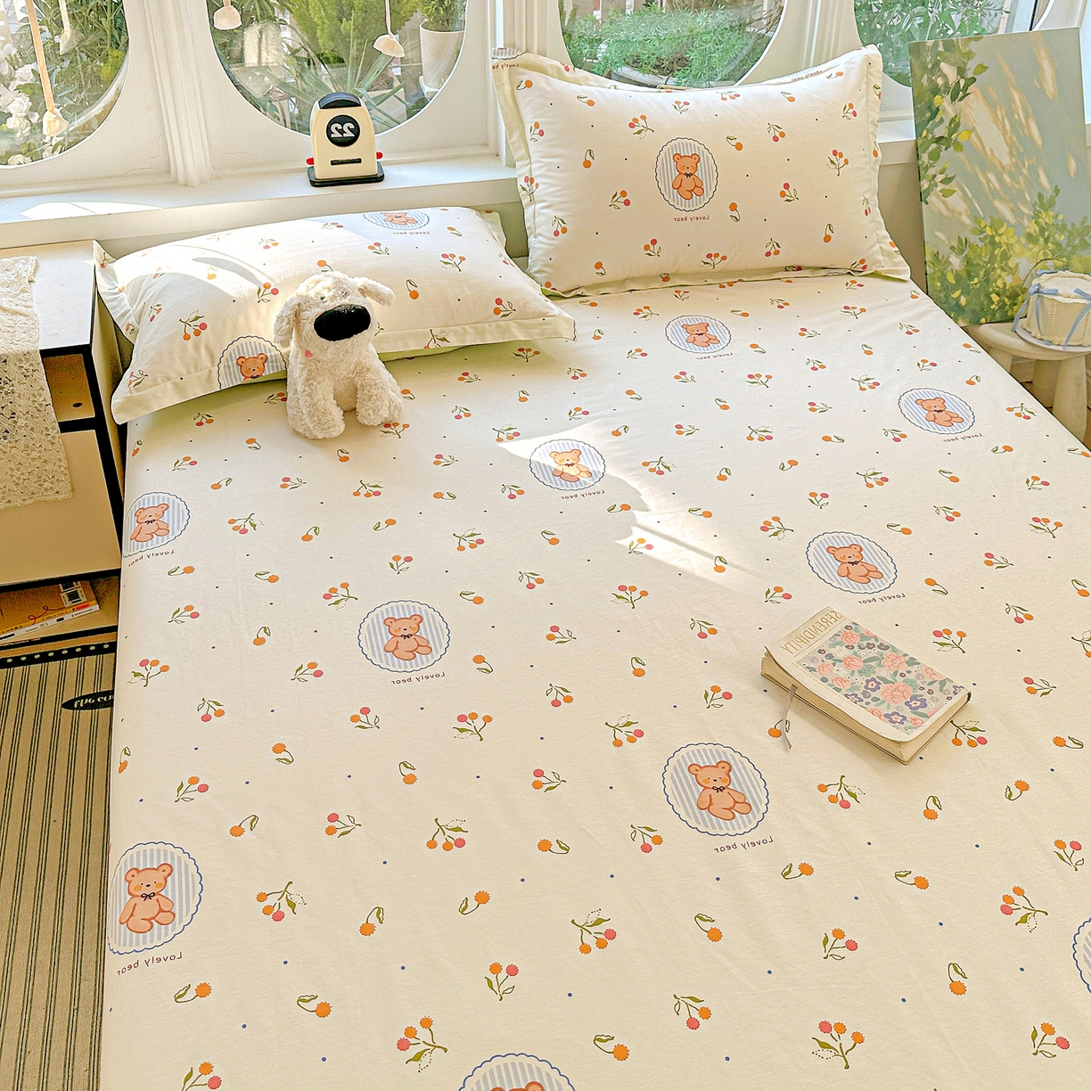 91家纺网 家纺一手货源 找家纺 恩泽家纺 2026春夏新款全棉纯棉12868印花四件套及单品系列-单床单床单单件 樱桃小熊