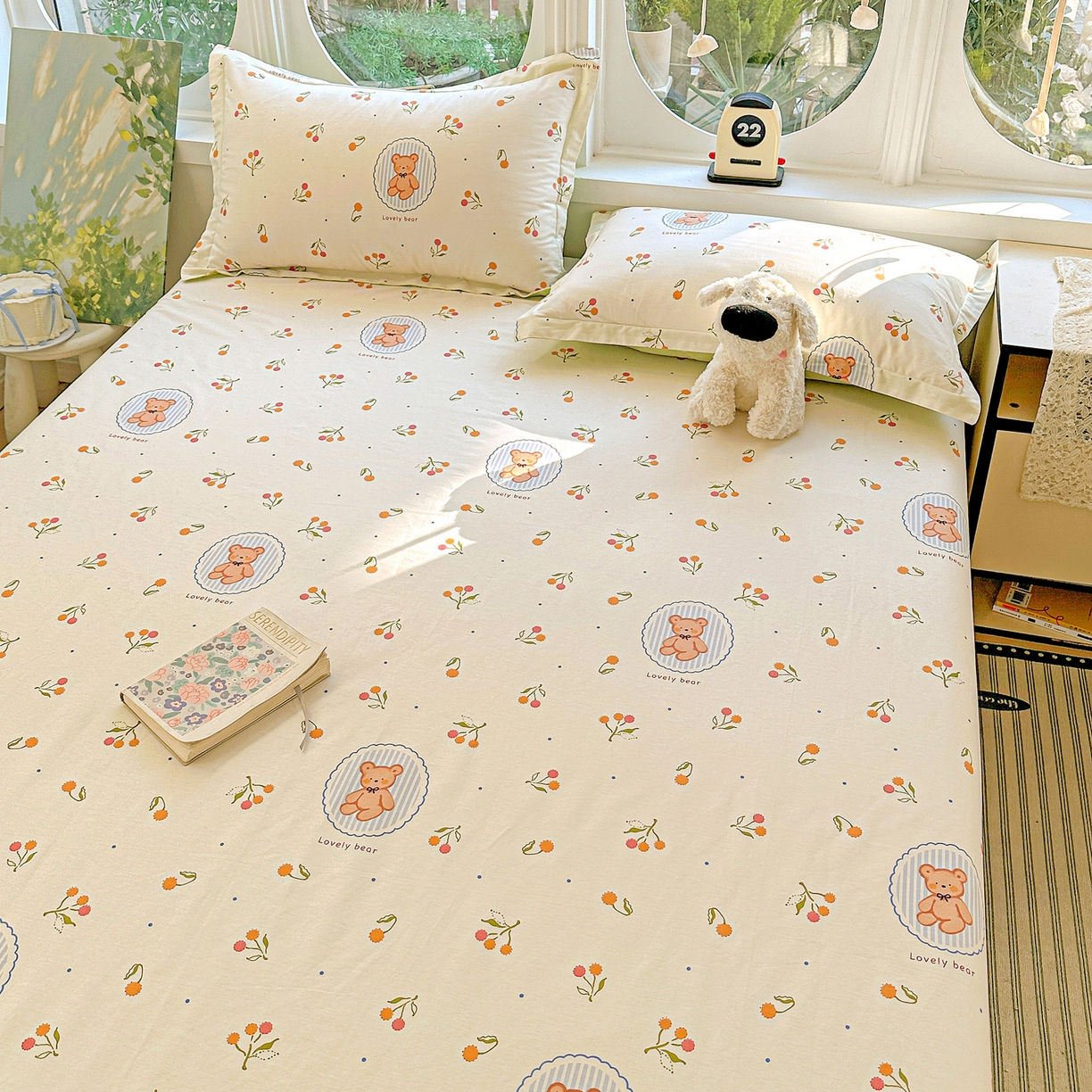 91家纺网 家纺一手货源 找家纺 恩泽家纺 2026春夏新款全棉纯棉12868印花四件套及单品系列-单床单床单单件 樱桃小熊