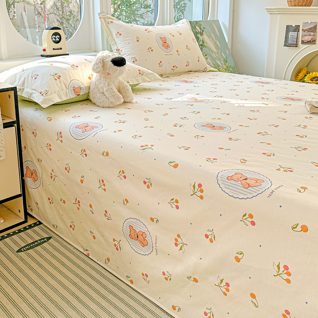 91家纺网 家纺一手货源 找家纺 恩泽家纺 2026春夏新款全棉纯棉12868印花四件套及单品系列-单床单床单单件 樱桃小熊