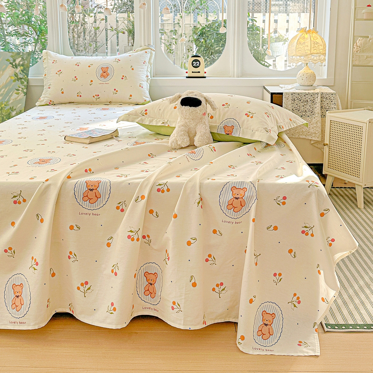 91家纺网 家纺一手货源 找家纺 恩泽家纺 2026春夏新款全棉纯棉12868印花四件套及单品系列-单床单床单单件 樱桃小熊