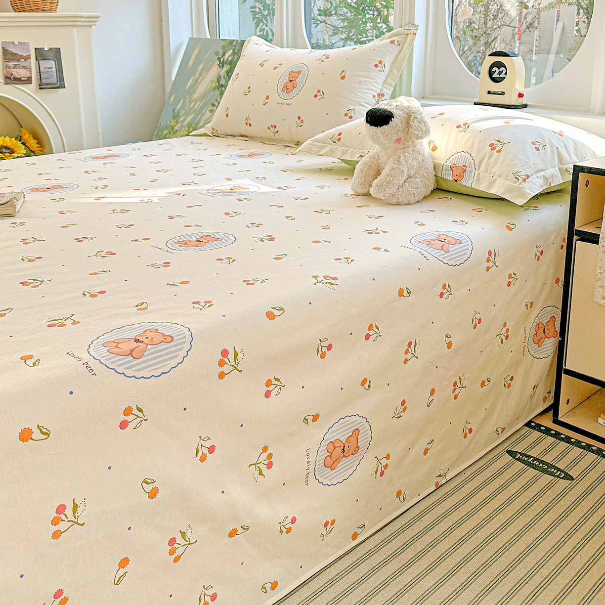 91家纺网 家纺一手货源 找家纺 恩泽家纺 2026春夏新款全棉纯棉12868印花四件套及单品系列-单床单床单单件 樱桃小熊