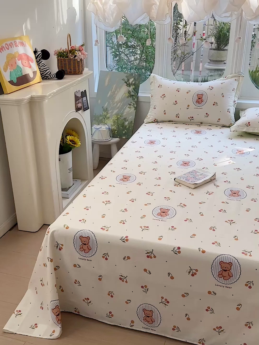 91家纺网 家纺一手货源 找家纺 恩泽家纺 2026春夏新款全棉纯棉12868印花四件套及单品系列-单床单床单单件 樱桃小熊