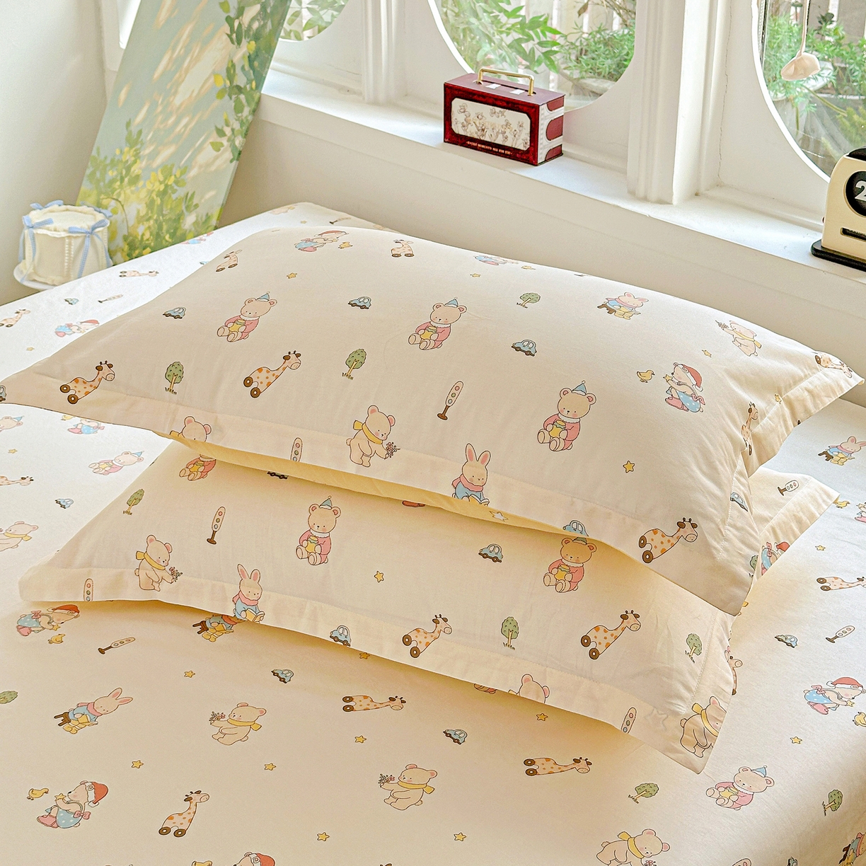 91家纺网 家纺一手货源 找家纺 恩泽家纺 2026春夏新款全棉纯棉12868印花四件套及单品系列-单枕套枕套单件 小萌物