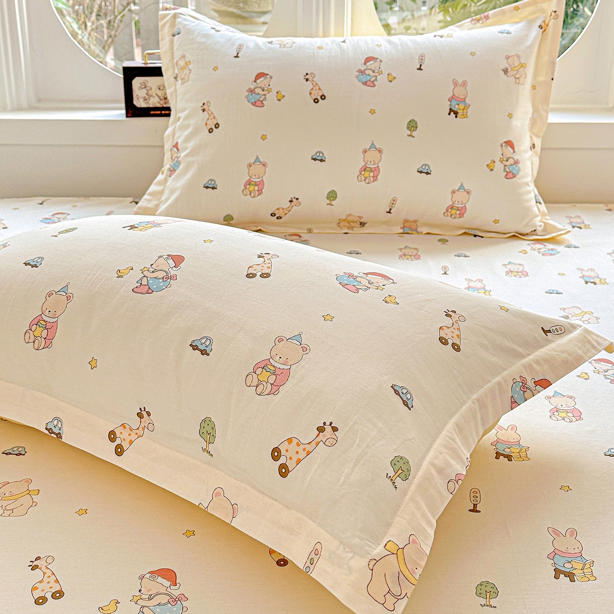 91家纺网 家纺一手货源 找家纺 恩泽家纺 2026春夏新款全棉纯棉12868印花四件套及单品系列-单枕套枕套单件 小萌物