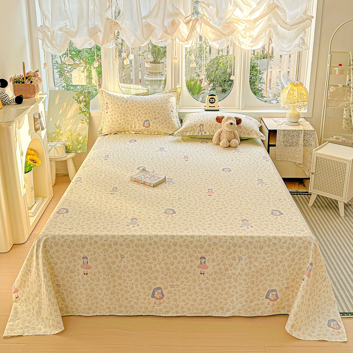 恩泽家纺 2026春夏新款全棉纯棉12868印花四件套及单品系列-单床单床单单件 宅宅女孩