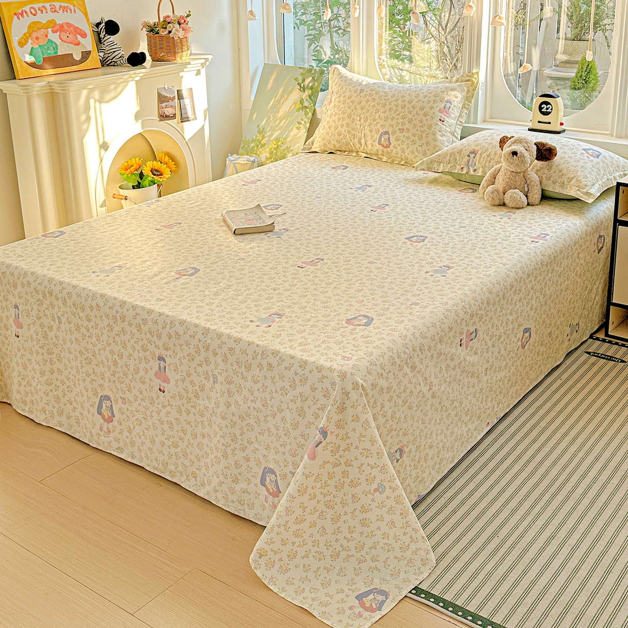 91家纺网 家纺一手货源 找家纺 恩泽家纺 2026春夏新款全棉纯棉12868印花四件套及单品系列-单床单床单单件 宅宅女孩