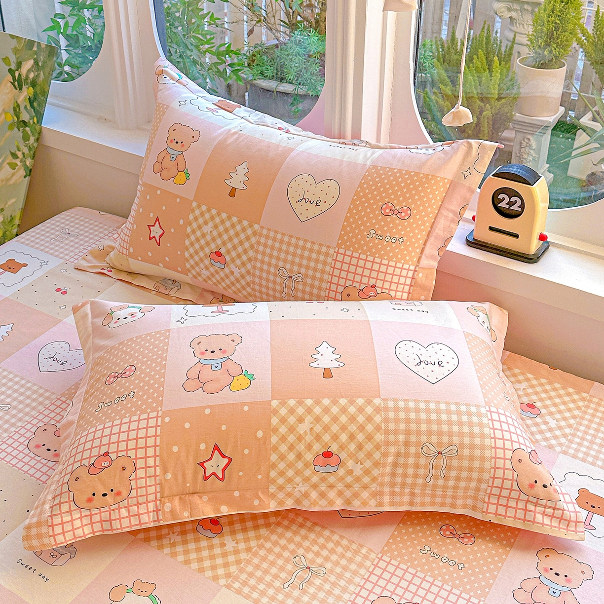 恩泽家纺 2026春夏新款全棉纯棉12868印花四件套及单品系列-单枕套枕套单件 小熊布丁