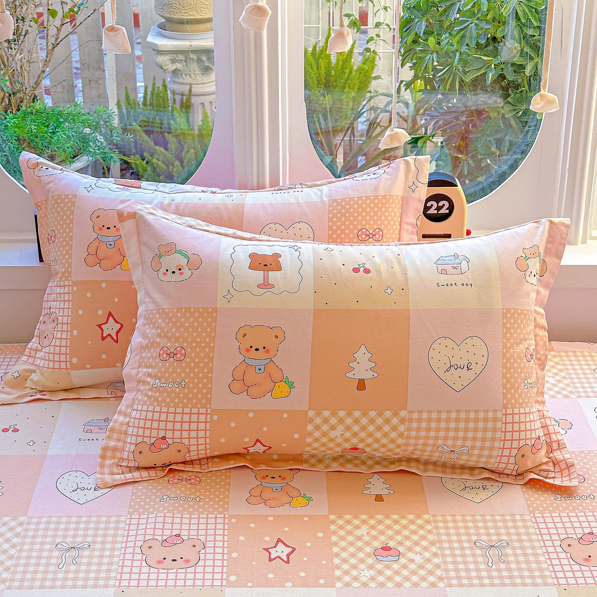 91家纺网 家纺一手货源 找家纺 恩泽家纺 2026春夏新款全棉纯棉12868印花四件套及单品系列-单枕套枕套单件 小熊布丁