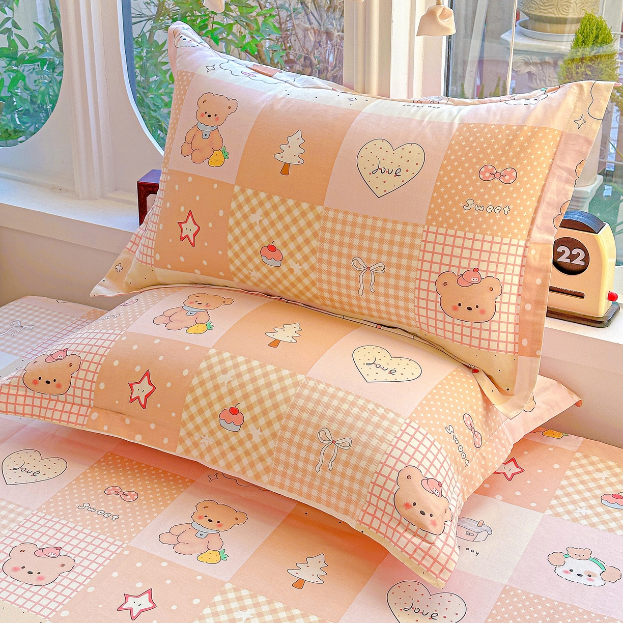 91家纺网 家纺一手货源 找家纺 恩泽家纺 2026春夏新款全棉纯棉12868印花四件套及单品系列-单枕套枕套单件 小熊布丁