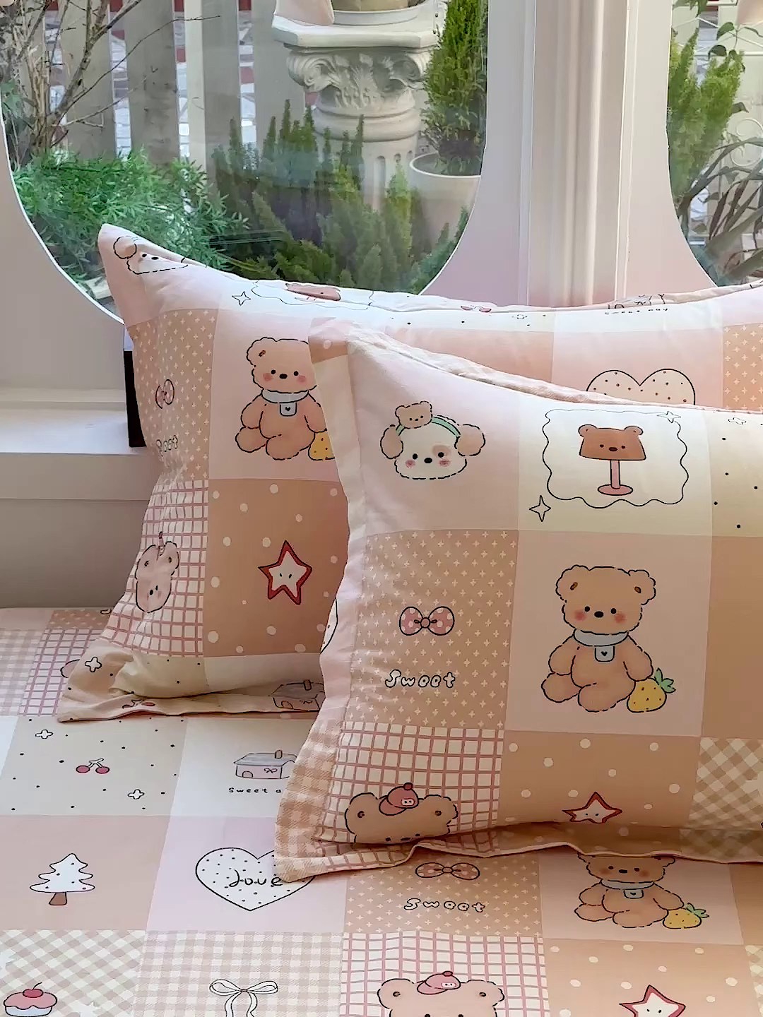 91家纺网 家纺一手货源 找家纺 恩泽家纺 2026春夏新款全棉纯棉12868印花四件套及单品系列-单枕套枕套单件 小熊布丁