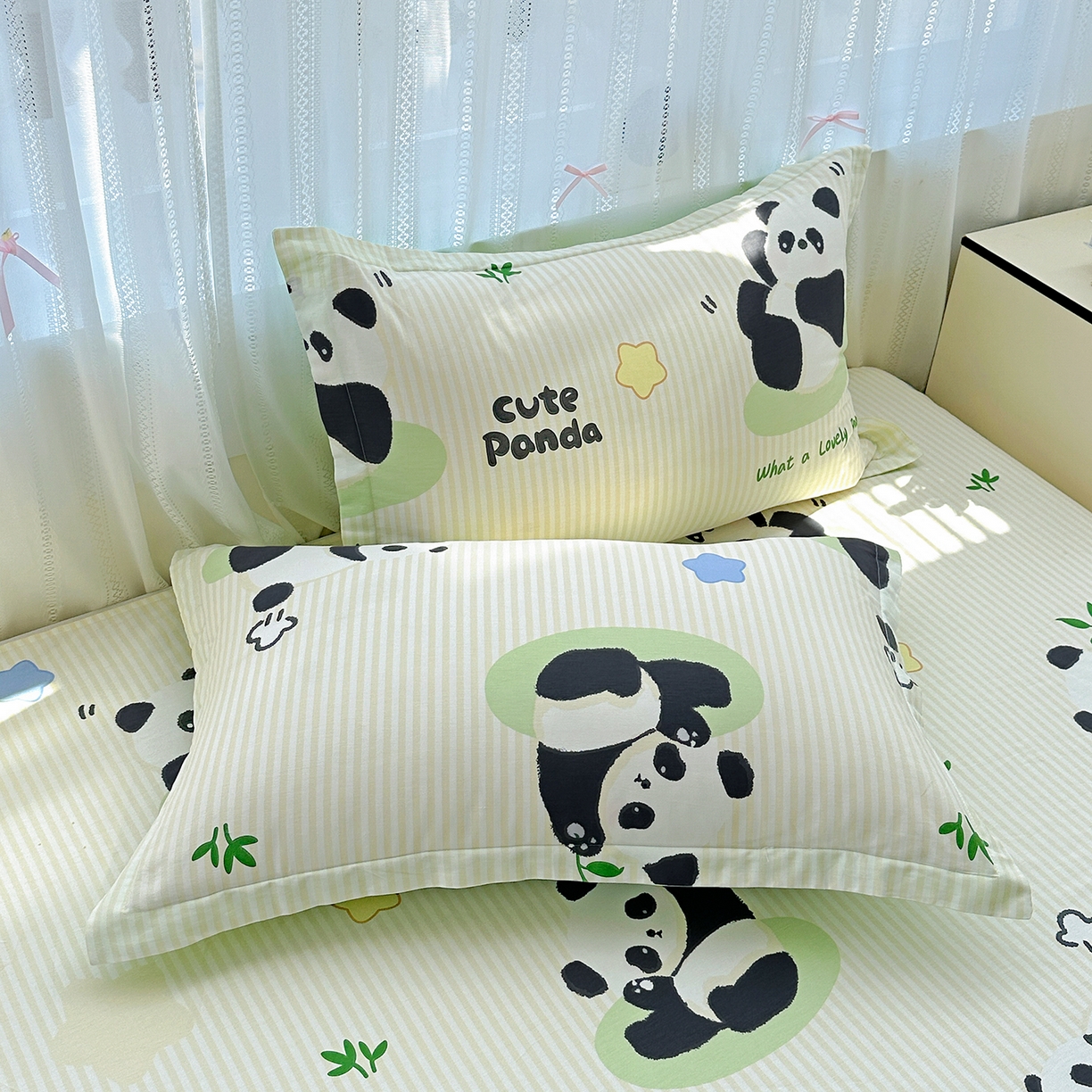恩泽家纺 2026春夏新款全棉纯棉12868印花四件套及单品系列-单枕套枕套单件 小熊猫