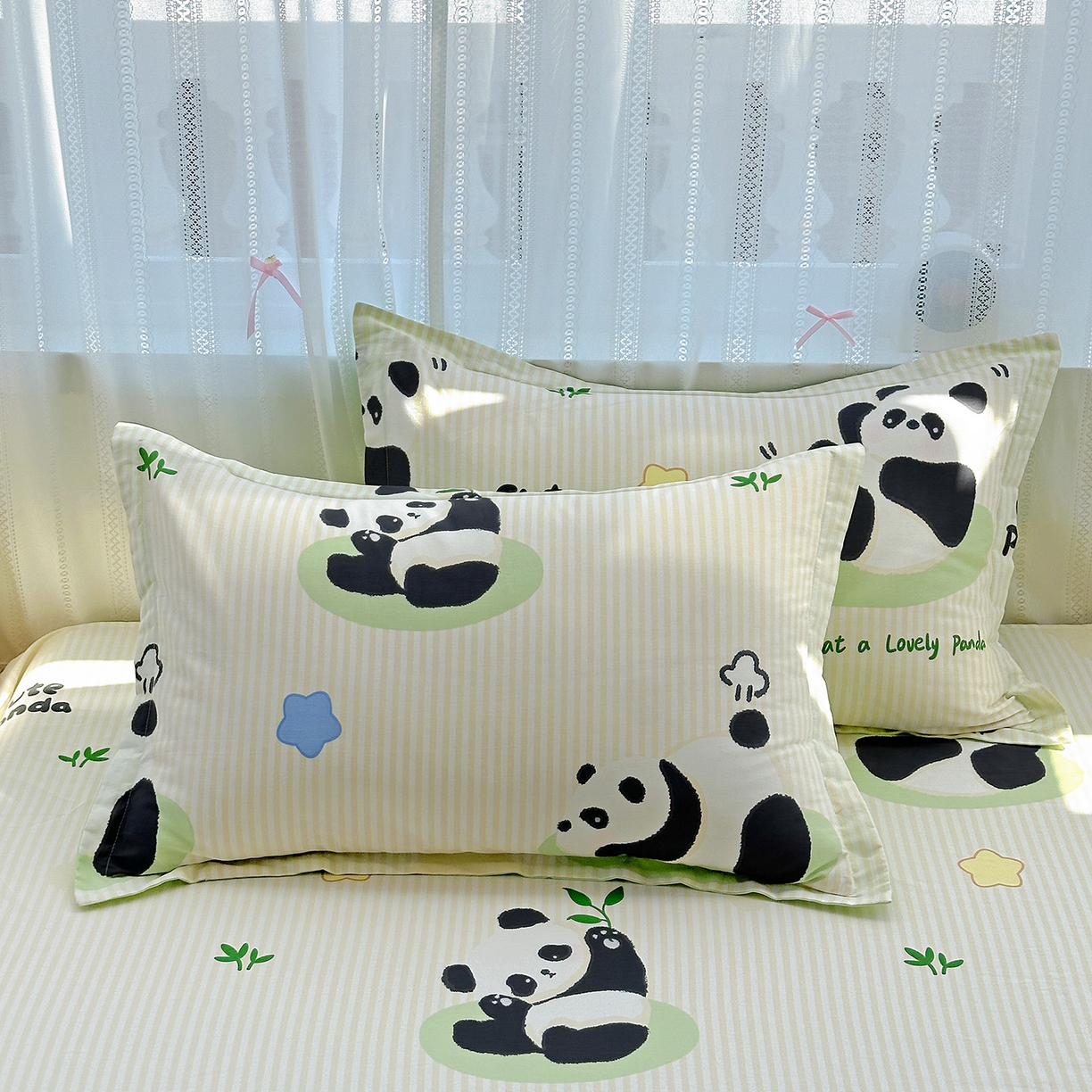 91家纺网 家纺一手货源 找家纺 恩泽家纺 2026春夏新款全棉纯棉12868印花四件套及单品系列-单枕套枕套单件 小熊猫