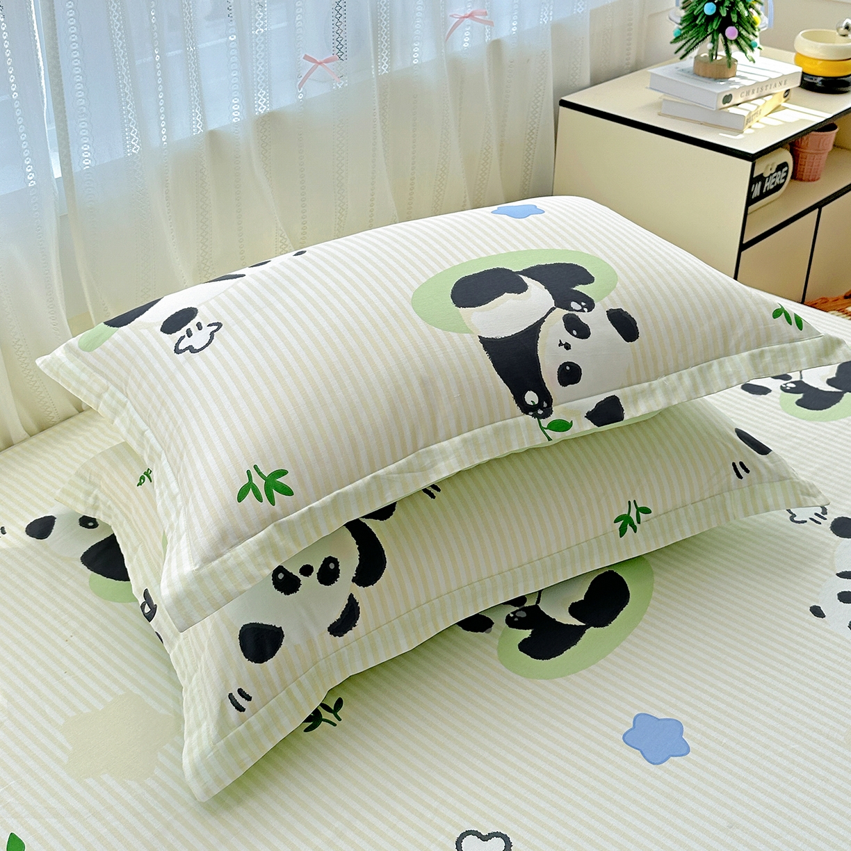 91家纺网 家纺一手货源 找家纺 恩泽家纺 2026春夏新款全棉纯棉12868印花四件套及单品系列-单枕套枕套单件 小熊猫