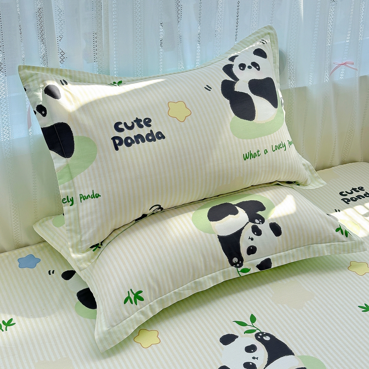 91家纺网 家纺一手货源 找家纺 恩泽家纺 2026春夏新款全棉纯棉12868印花四件套及单品系列-单枕套枕套单件 小熊猫